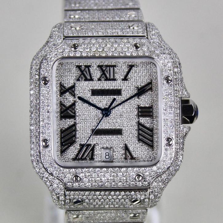 Cartier Santos Large - Iced Out - WSSA0009, Sieraden, Tassen en Uiterlijk, Horloges | Heren, Nieuw, Polshorloge, Overige merken