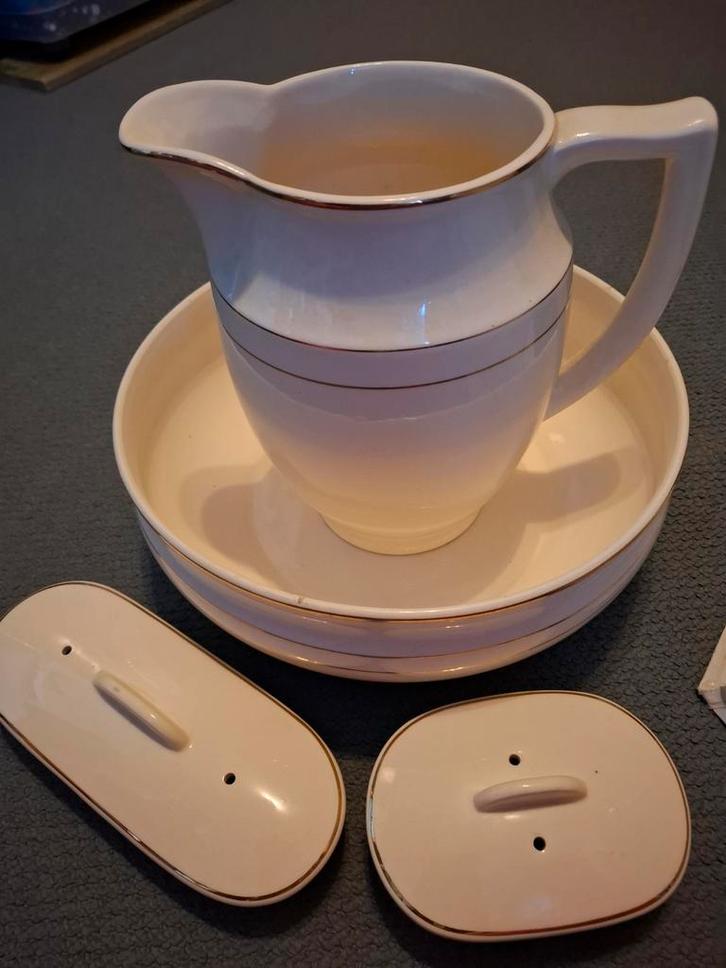 Antiek Lampetstel - Kan, Kom en Zeepbakjes, Antiek en Kunst, Antiek | Keramiek en Aardewerk, Ophalen of Verzenden