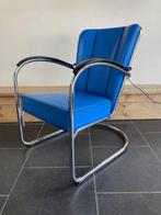 2 Gispen 412S fauteuils, kobalt blauw leder, Huis en Inrichting, Fauteuils, Minder dan 75 cm, Design, Zo goed als nieuw, Metaal