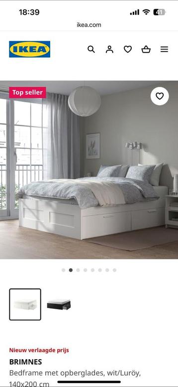 Ikea BRIMNES bed met lades 140x200 - afbeelding 1