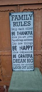Decoratief metalen bord - Family Rules, Huis en Inrichting, Woonaccessoires | Tekstborden en Spreuken, Ophalen, Gebruikt