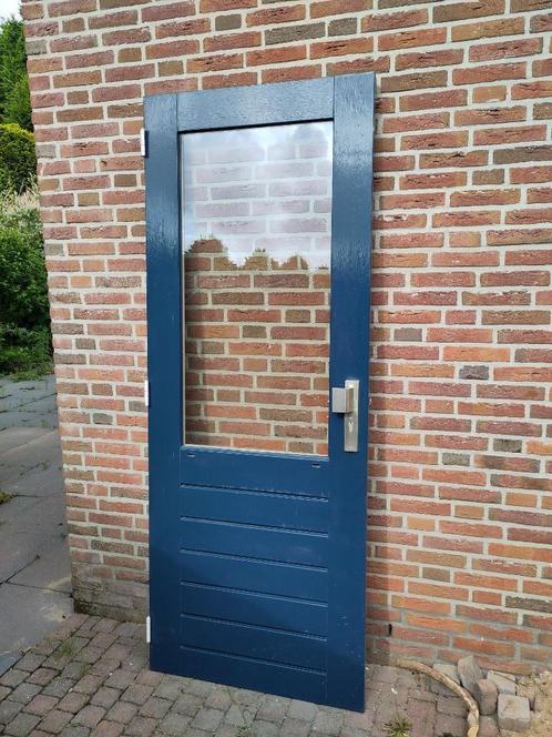 Hardhouten balkondeur / keukendeur / achterdeur i.z.g.s, Doe-het-zelf en Verbouw, Deuren en Horren, Gebruikt, Buitendeur, 200 tot 215 cm