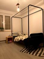 Woood bed zwart ijzeren frame eenpersoons, Ophalen, Overige materialen, 90 cm, Eenpersoons