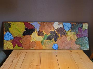 Schilderij herfstbladeren 40 x 120 cm warme kleuren beschikbaar voor biedingen