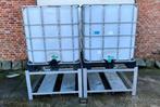 IBC Container Met gegalvaniseerd onderstel. 2 stuks, Tuin en Terras, Regentonnen, 150 liter of meer, Ophalen, Gebruikt, Kunststof