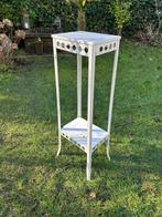wit metalen vintage plantentafeltje met houten blad, Antiek en Kunst, Antiek | Meubels | Tafels, Ophalen