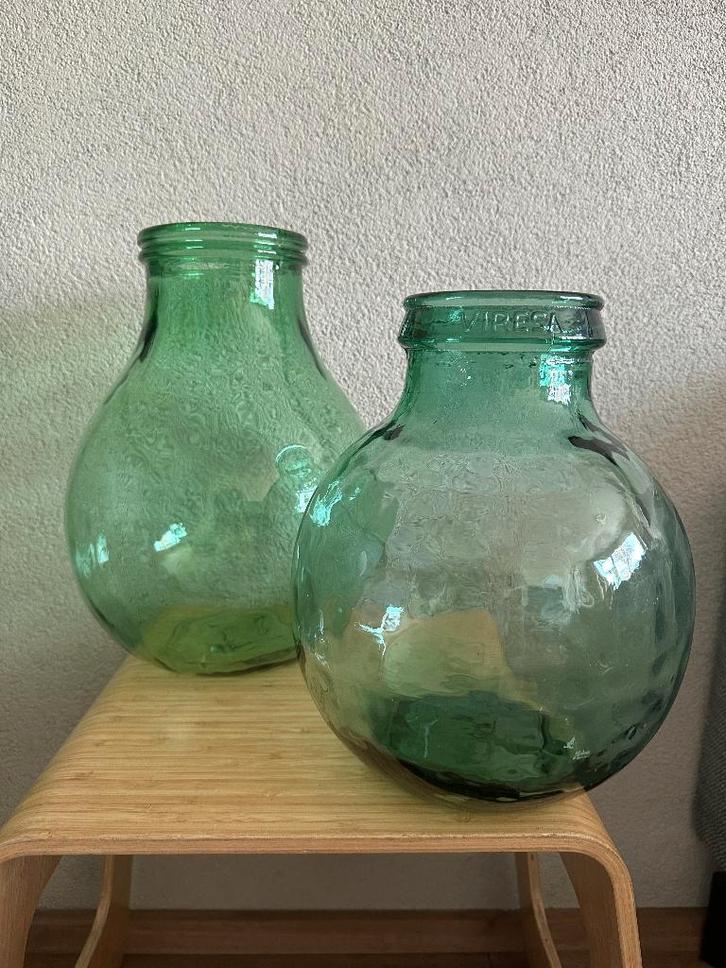 Vintage Viresa vaas 2x Italië groen glas, Huis en Inrichting, Woonaccessoires | Vazen, Zo goed als nieuw, Groen, Minder dan 50 cm