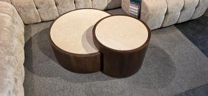Salontafel set Rond mangobruin & Marmer Showmodel KORTING!, Huis en Inrichting, Tafels | Salontafels, Zo goed als nieuw, Minder dan 50 cm