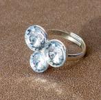 LBVYR ring strass zilverkleurig grote kunststof stenen, 18 tot 19, Kunststof, Gebruikt, Ophalen of Verzenden