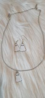 Handgemaakte Ketting & Oorbellen Set - Spookjes, Wit, Nieuw, Ophalen of Verzenden, Overige materialen