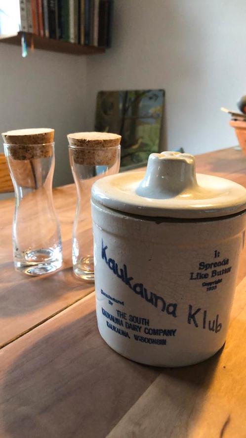 Vintage Kaukauna Klub dairy company pot en 2 kruidenpotjes, Huis en Inrichting, Keuken | Potten en Pannen, Gebruikt, Pot, Bus of Blik