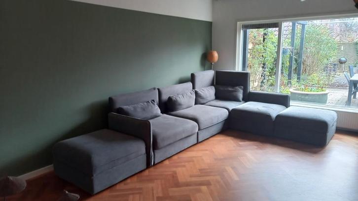 Ikea hoekbank grijs met hockers en opbergruimte, Huis en Inrichting, Banken | Bankstellen, Gebruikt, Vierpersoons of meer, Stof