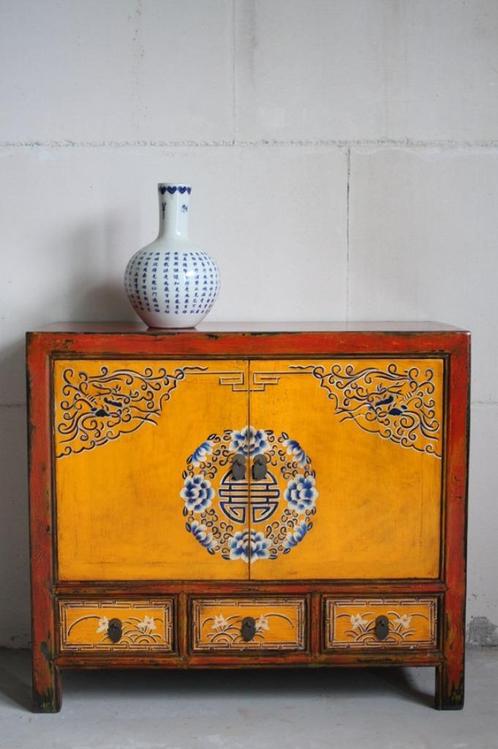 Kleurrijke Oosterse Kast Gekleurd Dressoir Aziatisch Meubel, Huis en Inrichting, Kasten | Ladekasten, Nieuw, Minder dan 100 cm