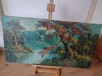 Schilderij meer in  Bos met rond om diverse bomen, Antiek en Kunst, Kunst | Schilderijen | Klassiek, Ophalen of Verzenden