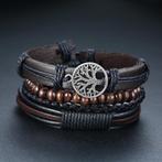 Set Van 4 Heren Armbanden / Zwarte Bruine, Verzenden, Nieuw, Zwart, Leer