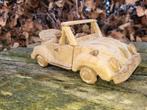 vintage zeer oud handgemaakte cabrio houten auto met 4 aapje, Ophalen of Verzenden