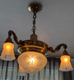 Lamp koper met 3 armen en glazen kappen “kroonluchter”, Ophalen