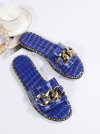 Blauwe dames slippers kunst krokodil leren schoenen sandalen, Verzenden, Nieuw, Blauw, Slippers
