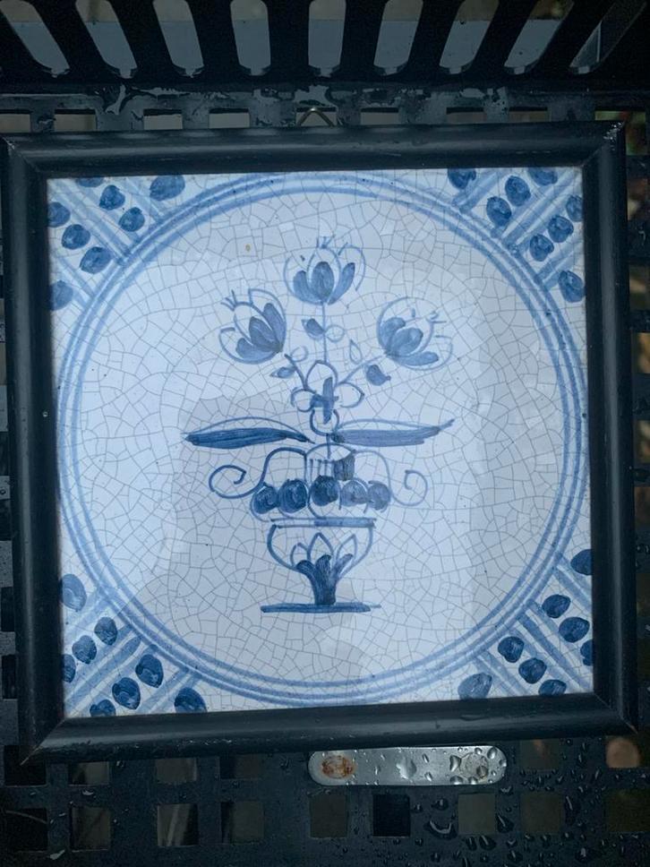 Antieke Wandtegel Kunsthandel A.R. van der Schaar Ingelijst, Antiek en Kunst, Antiek | Wandborden en Tegels, Ophalen