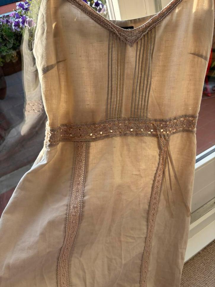 linnen zomerjurk maat s, Kleding | Dames, Jurken, Zo goed als nieuw, Maat 36 (S), Beige, Onder de knie, Ophalen