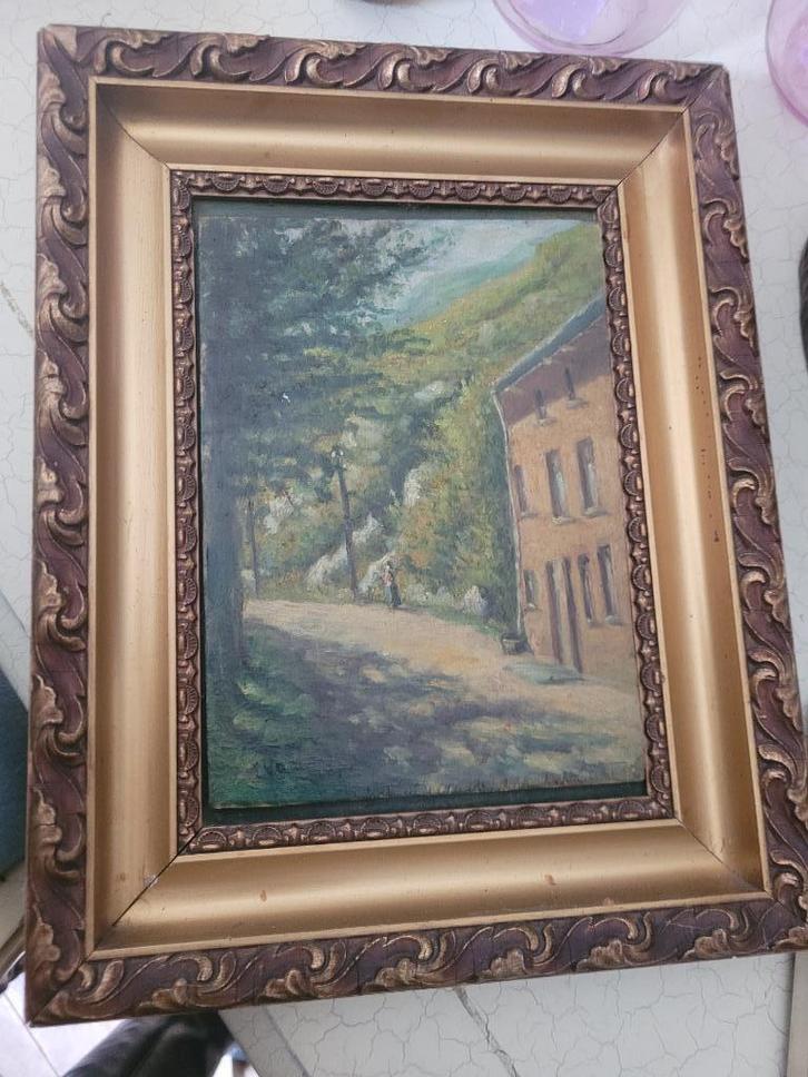 Vintage vol houten lijst met olieverfschilderij op paneel, Antiek en Kunst, Kunst | Schilderijen | Klassiek, Ophalen of Verzenden