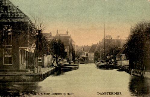 Groningen - Damsterdiep - Boten op het water, Verzamelen, Ansichtkaarten | Nederland, Gelopen, Groningen, Voor 1920, Ophalen of Verzenden