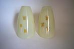 vintage 2x lampenkap schuin blok jaren 50 creme goud glas, Gebruikt, Vintage, Ophalen of Verzenden, Overige vormen