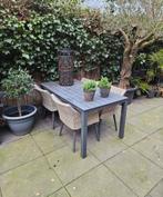 Tuintafel met 4 Wicker Stoelen + Kussens, Tuin en Terras, Tuinsets en Loungesets, Ophalen, 4 zitplaatsen, Gebruikt, Wicker
