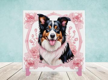 Border Collie Delfts Roze tegel incl houder beschikbaar voor biedingen
