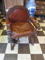 Antieke dagobert stoel eiken met honden koppen handgemaakt, Antiek en Kunst, Ophalen