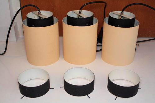 Set van 3 vintage metalen hanglampen (zwart & beige), Huis en Inrichting, Lampen | Hanglampen, Gebruikt, Minder dan 50 cm, Ophalen of Verzenden