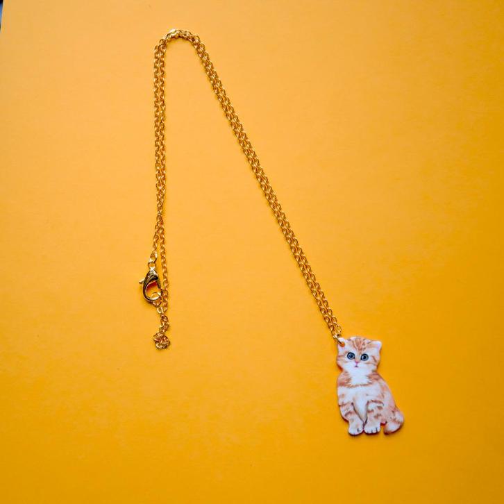 Goudkleurig kettinkje met katten hangertje sieraad, Sieraden, Tassen en Uiterlijk, Kettingen, Nieuw, Overige materialen, Goud