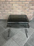 Space Age Bijzettafels Mimiset – Bauhaus Rookglas – Set 2, Huis en Inrichting, Minder dan 55 cm, Vierkant, Zo goed als nieuw, Ophalen