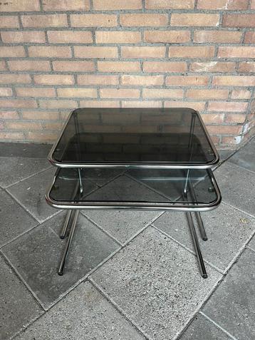 Space Age Bijzettafels Mimiset – Bauhaus Rookglas – Set 2 beschikbaar voor biedingen