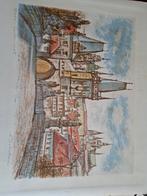 Praagse stadsgezicht litho, Antiek en Kunst, Kunst | Etsen en Gravures, Ophalen of Verzenden