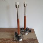 Tafellampen - Kastlampen - Design - Bedlampen - RVS & Teak., Ophalen of Verzenden, Gebruikt, Metaal, Minder dan 50 cm