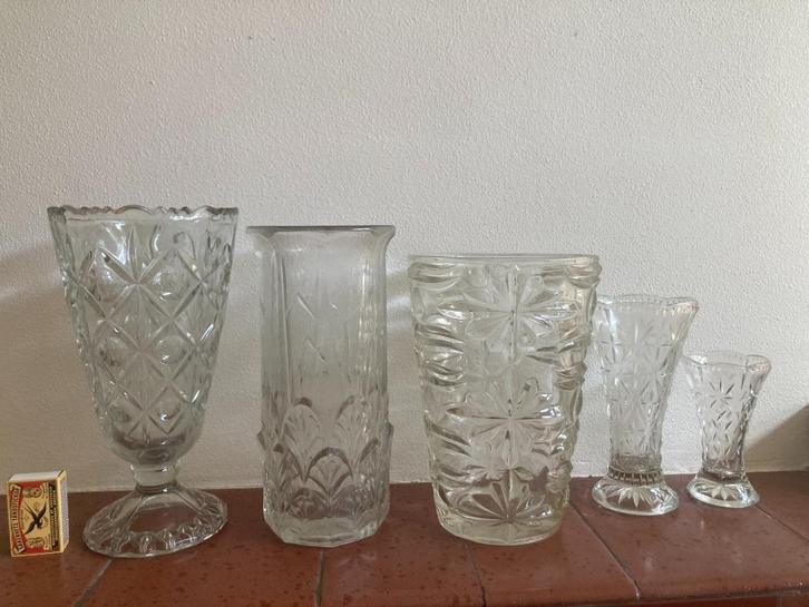 5 kristalglas vazen transparante glazen bloemenvazen vintage, Huis en Inrichting, Woonaccessoires | Vazen, Zo goed als nieuw, Ophalen of Verzenden