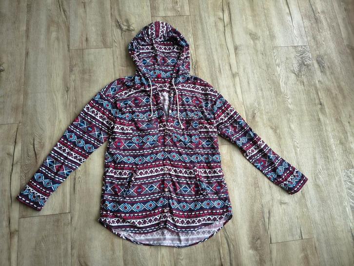 Mooi blauw roze wit Aztec vest met capuchon van H&M, maat 40, Kleding | Dames, Truien en Vesten, Gedragen, Maat 38/40 (M), Blauw