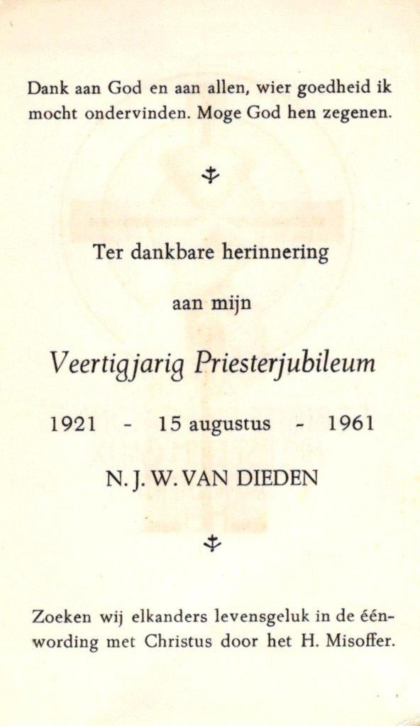 Dieden van N.J.W. 40-jarig priesterfeest 1921-1961, Ophalen of Verzenden