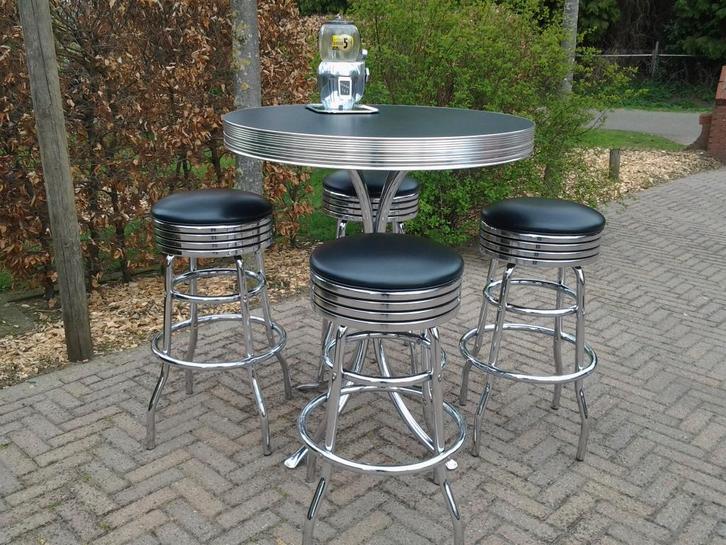Amerikaanse bartafel + barkrukken Bel Air fifties , sixties, Huis en Inrichting, Barkrukken, Zo goed als nieuw, 60 tot 90 cm, 4 krukken