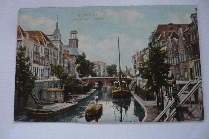 utrecht oude gracht visbrug in kleur zeer mooi gelopen 1907, Verzamelen, Ansichtkaarten | Nederland, Gelopen, Utrecht, Voor 1920
