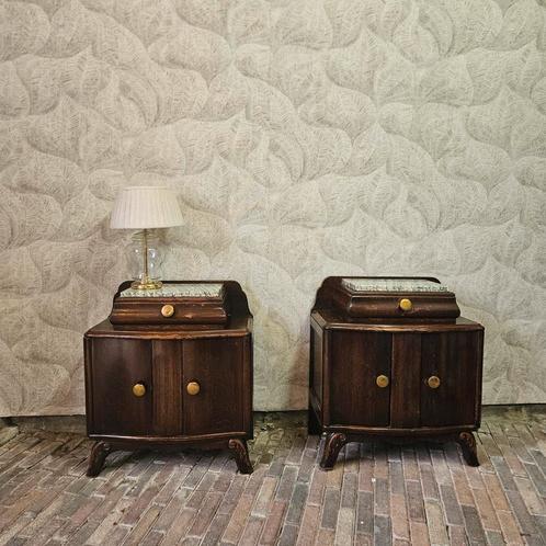 Leuke art deco nachtkastjes met marmerblad, Huis en Inrichting, Kasten | Ladekasten, Zo goed als nieuw, Ophalen