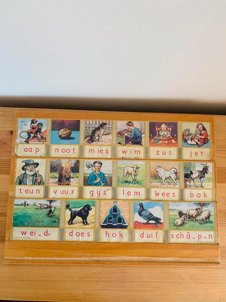Vintage Aap Noot Mies Leesplank, Antiek en Kunst, Antiek | Schoolplaten, Overige thema's, Ophalen