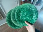 3 zeldzame groene majolica borden Salins, 19e eeuw, Wijnblad, Ophalen of Verzenden