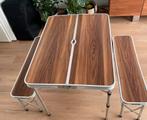 Opvouwbare picknicktafel met 2 bankjes., Ophalen of Verzenden, Gebruikt, Campingtafel