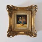 Oud olieverf op hout schilderij  alpen bloemen edelweis, Ophalen of Verzenden