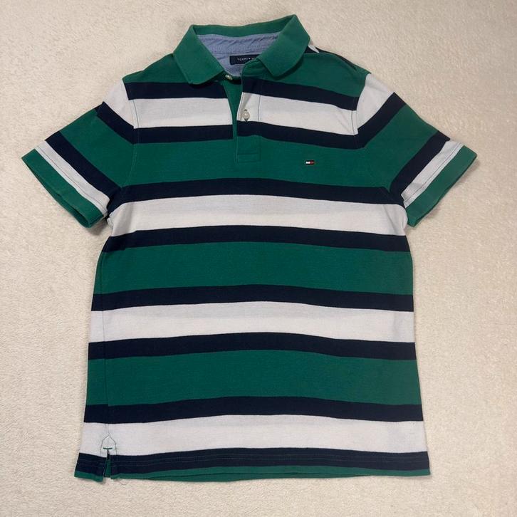 Tommy Hilfiger polo heren XS gestreept groen wit navy, Kleding | Heren, Polo's, Zo goed als nieuw, Maat 46 (S) of kleiner, Groen