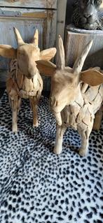 Teakhouten Geit & Bok - Handgemaakt, Tuin en Terras, Tuinbeelden, Ophalen, Zo goed als nieuw, Hout, Dierenbeeld
