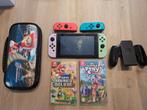 Nintendo Switch + 4 Joy-Cons + Case + 2 Games, Spelcomputers en Games, Avontuur en Actie, Gebruikt, Eén computer, Ophalen of Verzenden