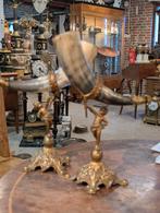 2 bronzen sier stukken met koe hoorn 36 cm hoog €135., Ophalen, Koper of Brons